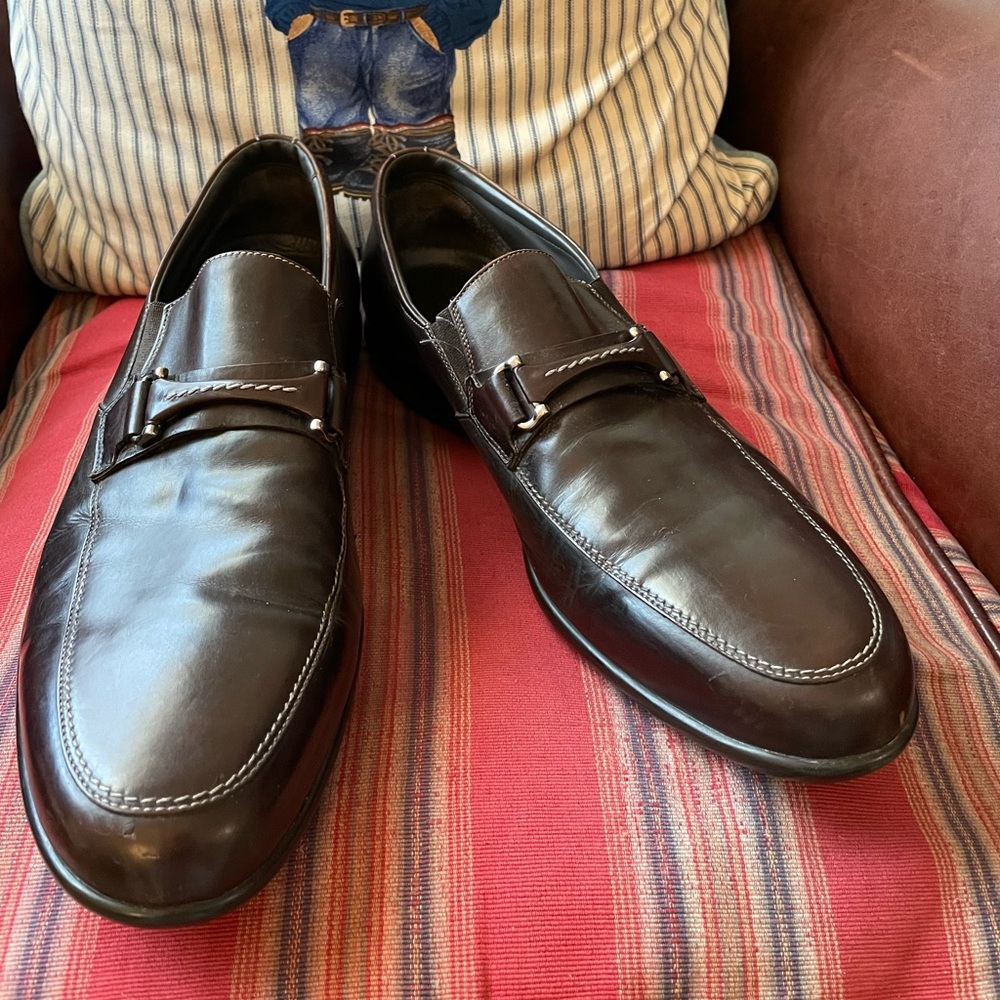 Santoni Made in‎ Italy Leather Covered Bit Loafer in Cordovan Brown Size 12
